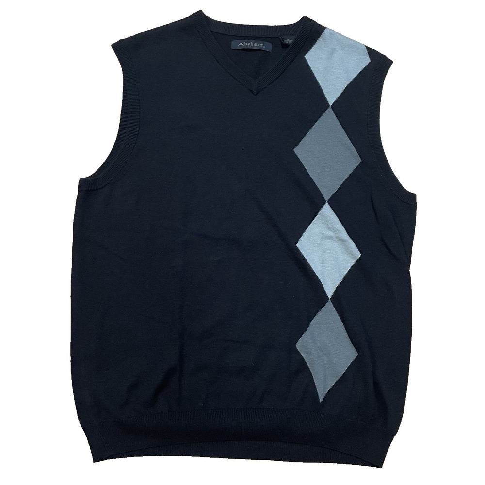 Axist Men's Argyle Sweater Vest Large Golf Preppy Black Grey Business Classic